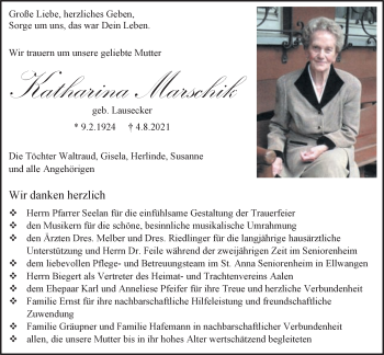 Traueranzeige von Katharina Marschik