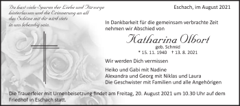 Traueranzeige von Katharina Olbort von Gmünder Tagespost