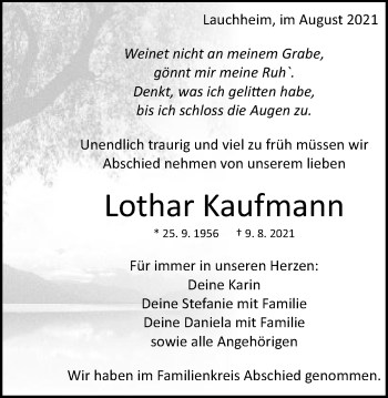 Traueranzeige von Lothar Kaufmann von Schwäbische Post