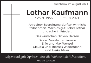 Traueranzeige von Lothar Kaufmann von Schwäbische Post