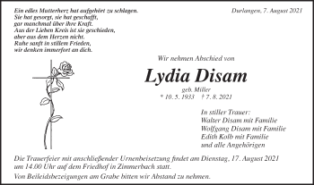 Traueranzeige von Lydia Disam von Gmünder Tagespost