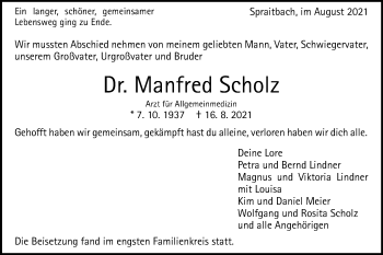 Traueranzeige von Manfred Scholz von Gmünder Tagespost