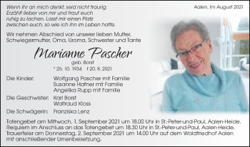 Traueranzeige von Marianne Pascher von Schwäbische Post