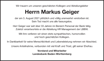 Traueranzeige von Markus Geiger von Gmünder Tagespost