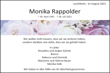 Traueranzeige von Monika Rappolder von Schwäbische Post