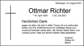 Traueranzeige von Ottmar Richter von Schwäbische Post