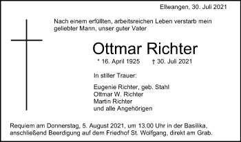 Traueranzeige von Ottmar Richter von Schwäbische Post