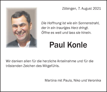 Traueranzeige von Paul Konle von Schwäbische Post