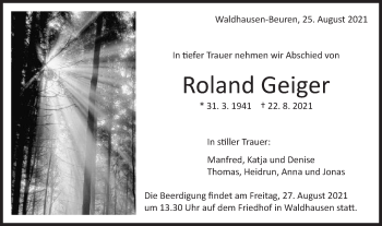 Traueranzeige von Roland Geiger von Schwäbische Post