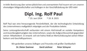 Traueranzeige von Rolf Paul von Gmünder Tagespost