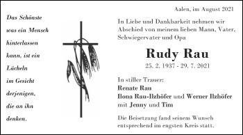 Traueranzeige von Rudy Rau von Schwäbische Post