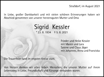 Traueranzeige von Sigrid Kessler