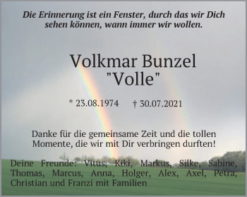 Traueranzeige von Volkmar Bunzel von Schwäbische Post