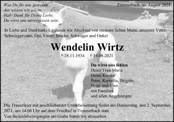 Traueranzeige von Wendelin Wirtz von Gmünder Tagespost