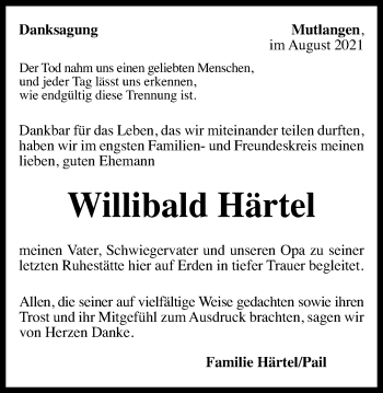 Traueranzeige von Willibald Härtel von Gmünder Tagespost