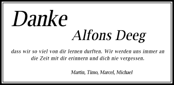 Traueranzeige von Alfons Deeg von Schwäbische Post