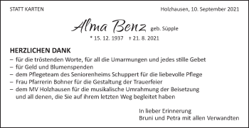 Traueranzeige von Alma Benz von Gmünder Tagespost