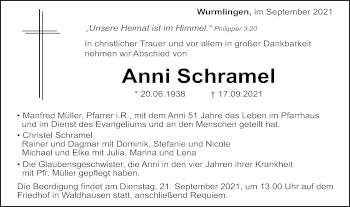 Traueranzeige von Anni Schramel von Gmünder Tagespost