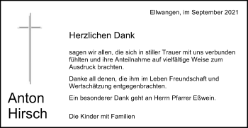 Traueranzeige von Anton Hirsch von Schwäbische Post