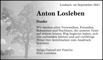 Traueranzeige von Anton Losleben von Gmünder Tagespost