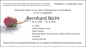 Traueranzeige von Bernhard Nicht von Schwäbische Post