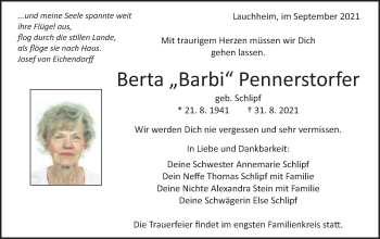 Traueranzeige von Berta Pennerstorfer von Schwäbische Post