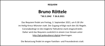 Traueranzeige von Bruno Röttele von Gmünder Tagespost