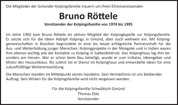 Traueranzeige von Bruno Röttele von Gmünder Tagespost