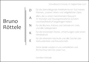 Traueranzeige von Bruno Röttele von Gmünder Tagespost