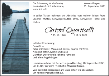 Traueranzeige von Christel Quarticelli von Schwäbische Post