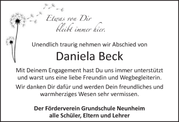 Traueranzeige von Daniela Beck von Schwäbische Post