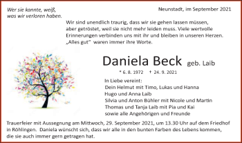 Traueranzeige von Daniela Beck von Schwäbische Post