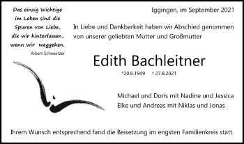 Traueranzeige von Edith Bachleitner von Gmünder Tagespost