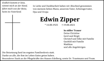 Traueranzeige von Edwin Zipper von Gmünder Tagespost