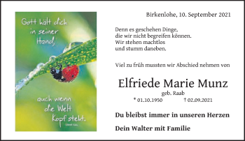 Traueranzeige von Elfriede Marie Munz von Gmünder Tagespost