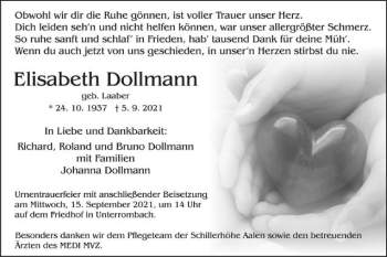 Traueranzeige von Elisabeth Dollmann von Schwäbische Post