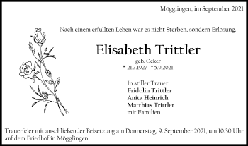 Traueranzeige von Elisabeth Trittler von Gmünder Tagespost