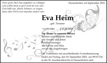 Traueranzeige von Eva Heim von Gmünder Tagespost