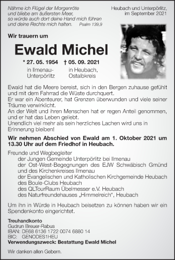 Traueranzeige von Ewald Michel von Schwäbische Post