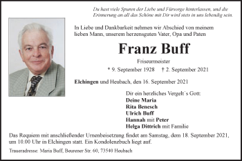 Traueranzeige von Franz Buff von Schwäbische Post