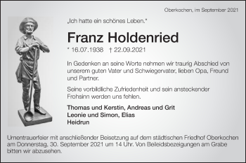 Traueranzeige von Franz Holdenried von Schwäbische Post