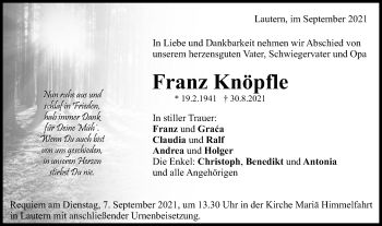 Traueranzeige von Franz Knöpfle von Gmünder Tagespost