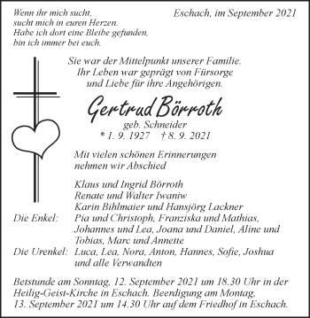 Traueranzeige von Gertrud Börroth von Gmünder Tagespost