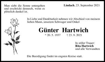 Traueranzeige von Günter Hartwich von Gmünder Tagespost