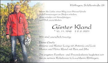 Traueranzeige von Günter Kland von Schwäbische Post