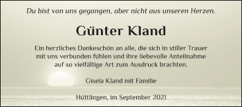 Traueranzeige von Günter Kland von Schwäbische Post