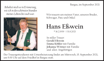 Traueranzeige von Hans Eßwein von Gmünder Tagespost