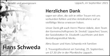 Traueranzeige von Hans Schweda von Schwäbische Post