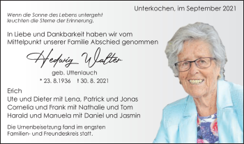 Traueranzeige von Hedwig Walter von Schwäbische Post