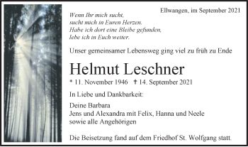 Traueranzeige von Helmut Leschner von Schwäbische Post